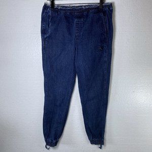 Puma Sz Small Chambray Denim Logo Fray Hem Joggers